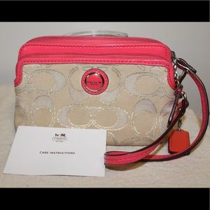 Double zip Signature Coach wristlet